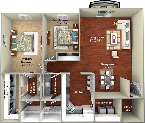 a sq. ft. apartment with a bedroom and a living room